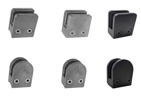 Glashalter verzinkt oder in schwarz RAL 9005 pulverbeschichtet